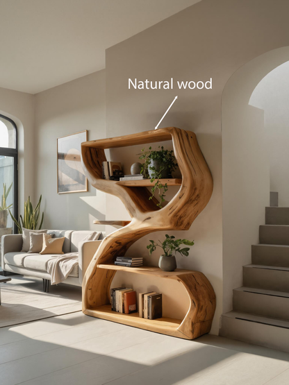 Modern Sculptural Bookshelf With S Shaped Design For Living Room