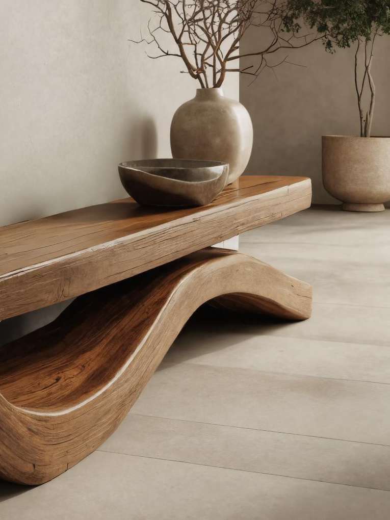 Modern Bench With Flowing Curved Base For Entryway