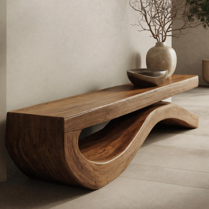 Modern Bench With Flowing Curved Base For Entryway