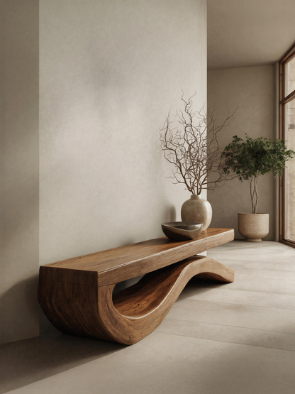 Modern Bench With Flowing Curved Base For Entryway