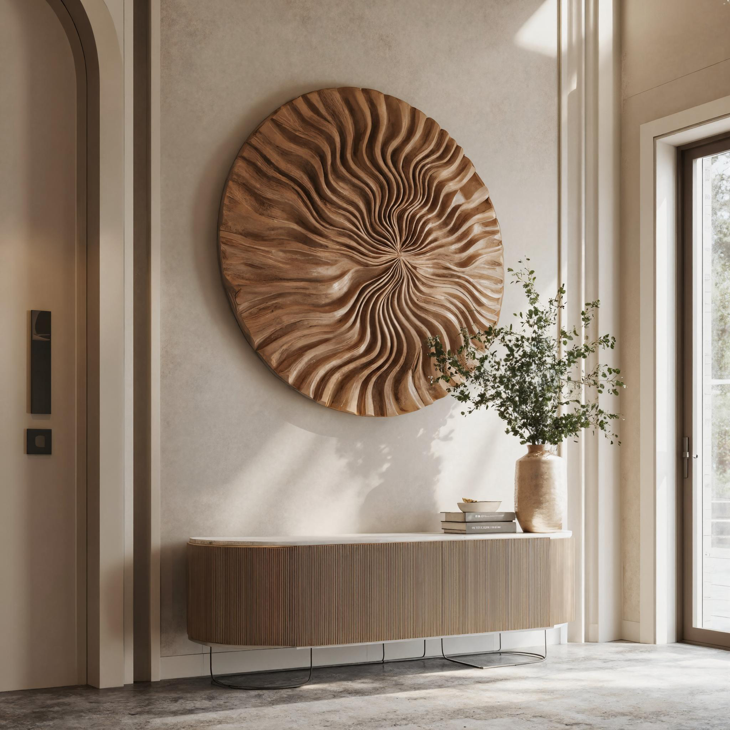 Round Wall Art With Wave Design For Entryway