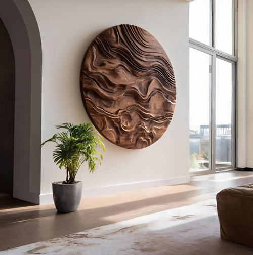 Round Wall Art With Wave Design For Living Room