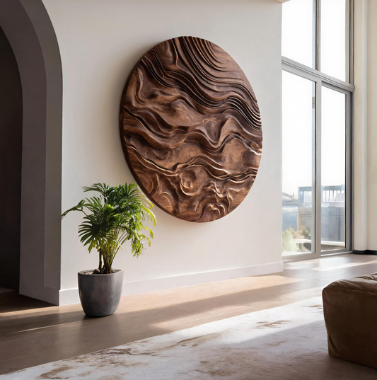 Round Wall Art With Wave Design For Living Room