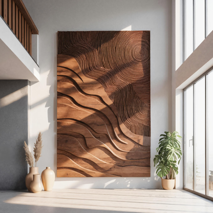 Sculptural Carved Wall Art With Wave Patterns For Living Room