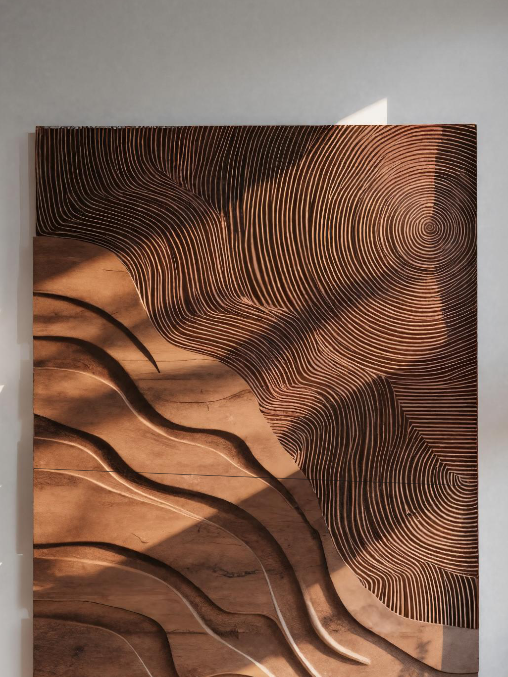 Sculptural Carved Wall Art With Wave Patterns For Living Room