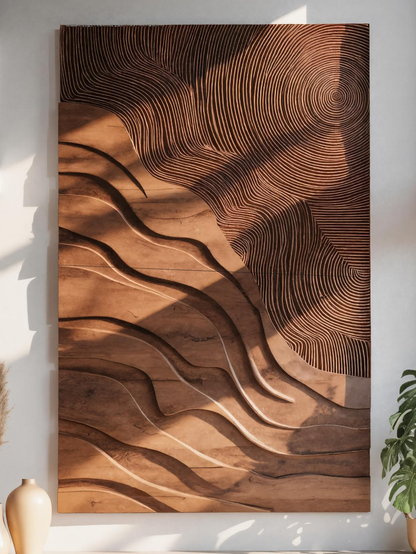 Sculptural Carved Wall Art With Wave Patterns For Living Room
