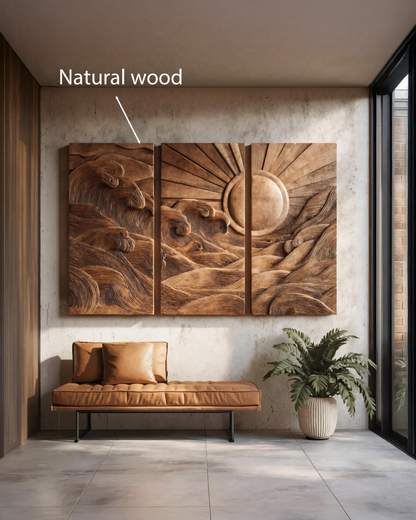 Set Sculptural Wall Art With Sun And Wave For Living Room