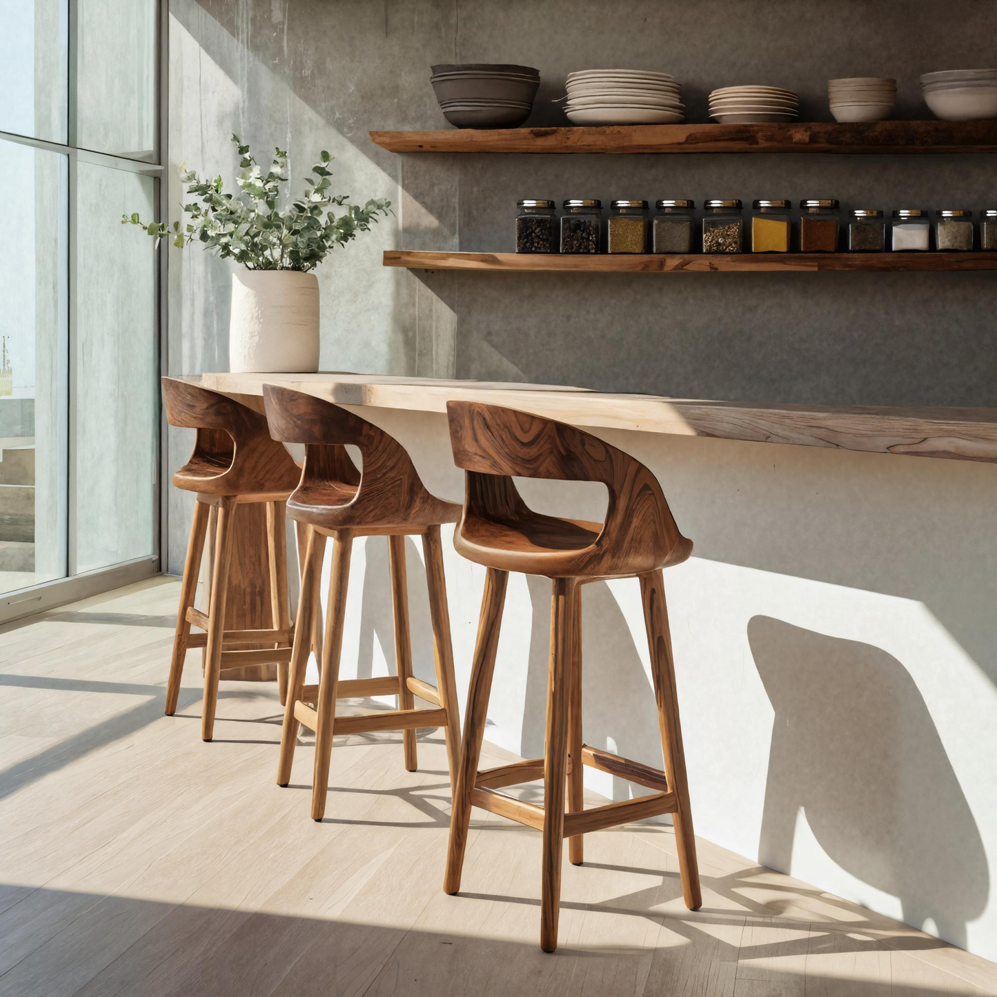 Modern Bar Stool With Curved Backrest For Kitchen