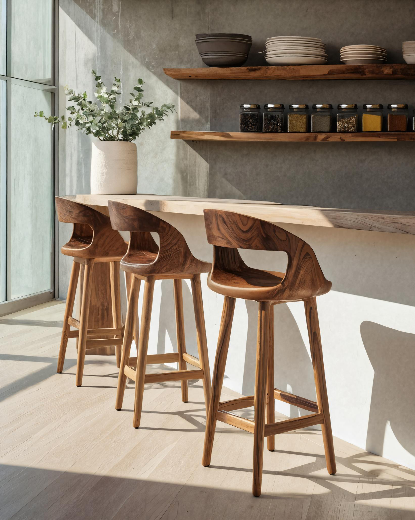 Modern Bar Stool With Curved Backrest For Kitchen