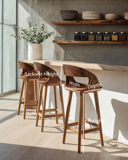 Modern Bar Stool With Curved Backrest For Kitchen