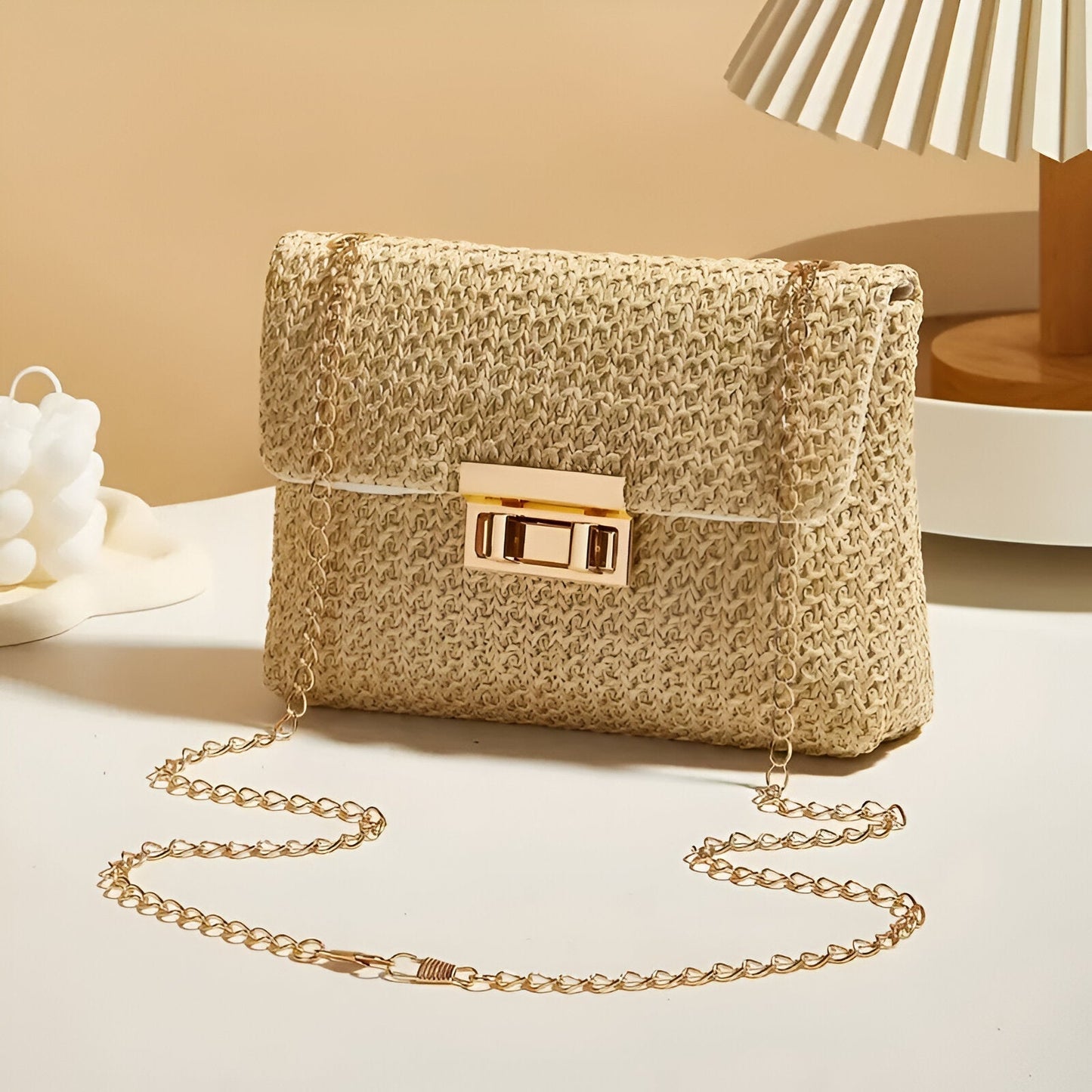 Woven Strawlock Crossbody Bag