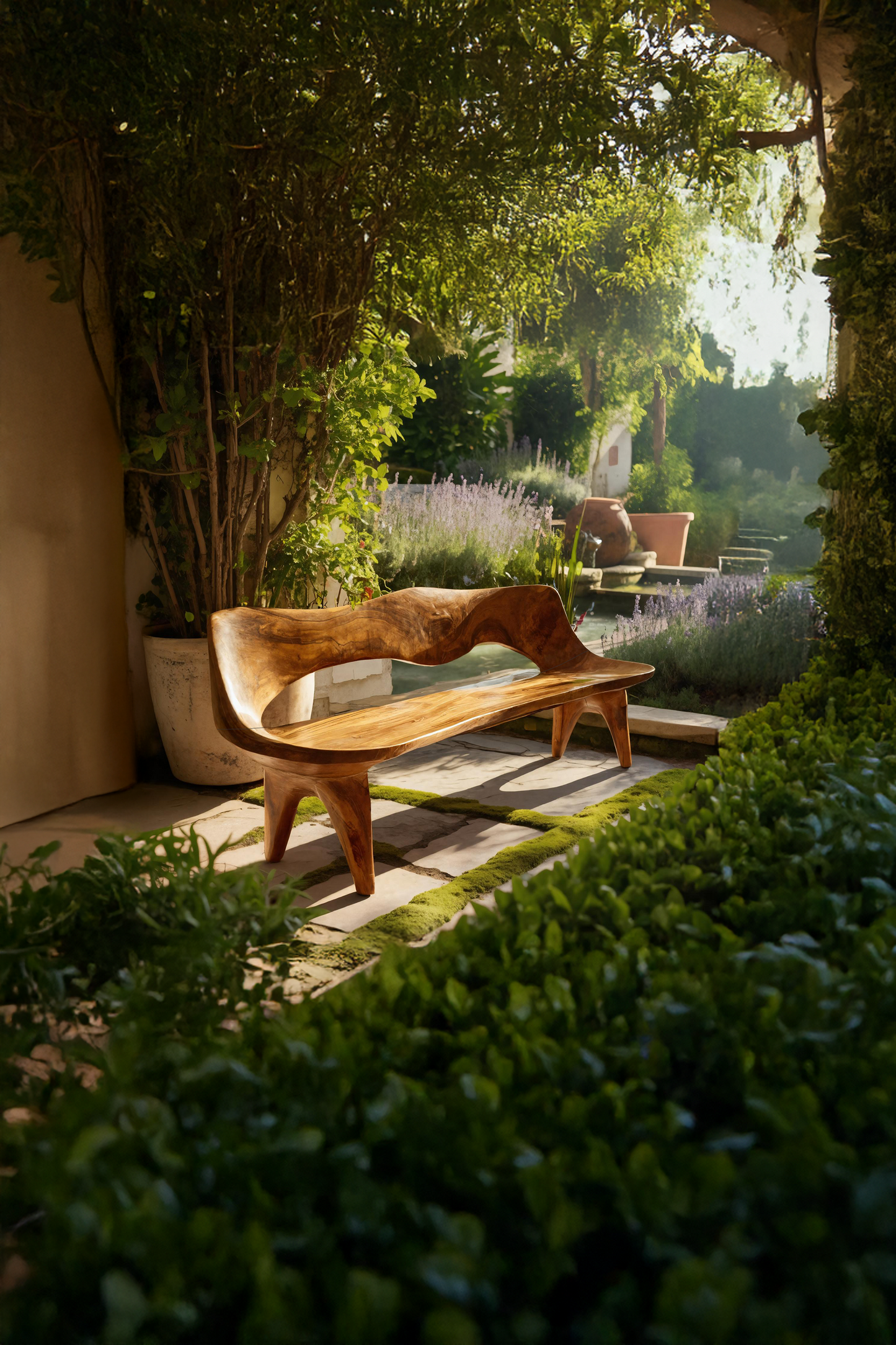 Handcrafted Curved Wood Bench For Outdoor Furniture Styling