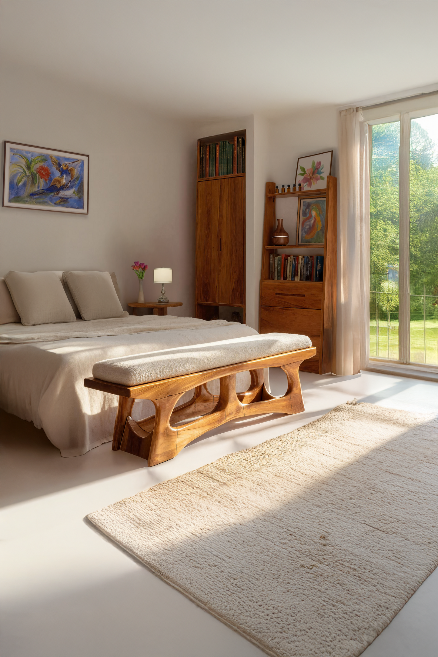 Handcrafted Curved Wood Bench For Furniture Styling