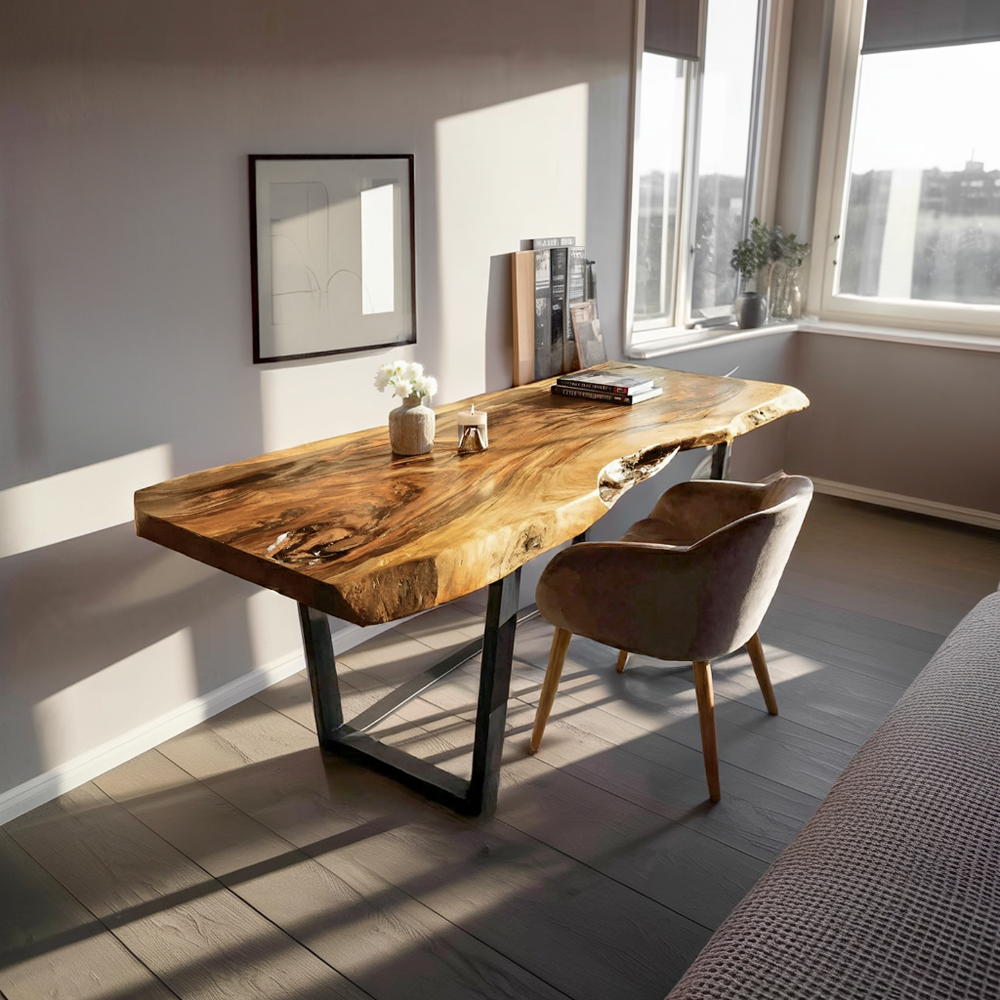 Modern Wooden Live Edge Desk For Small Spaces