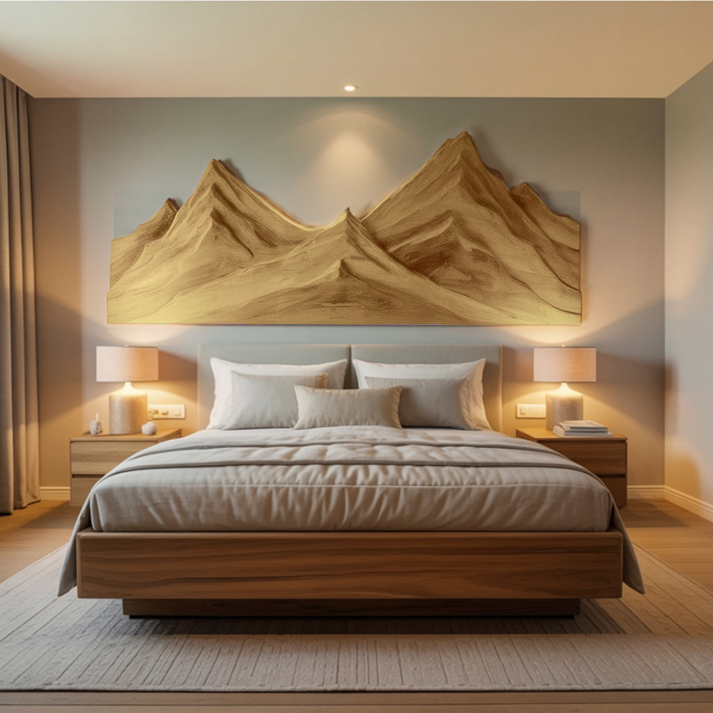 Rustic Mountain Wall Art Triptych Carving For Bedroom And Living Room