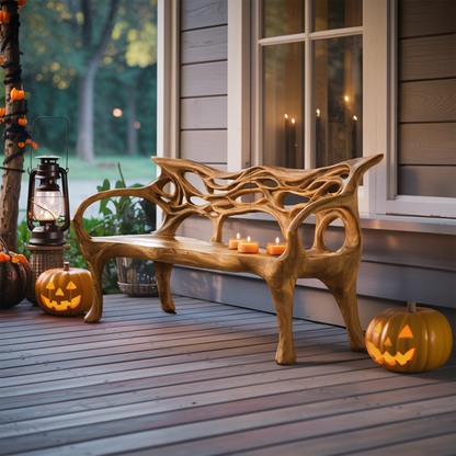 Mid Century Solid Wood Halloween Bench For Outdoor Design