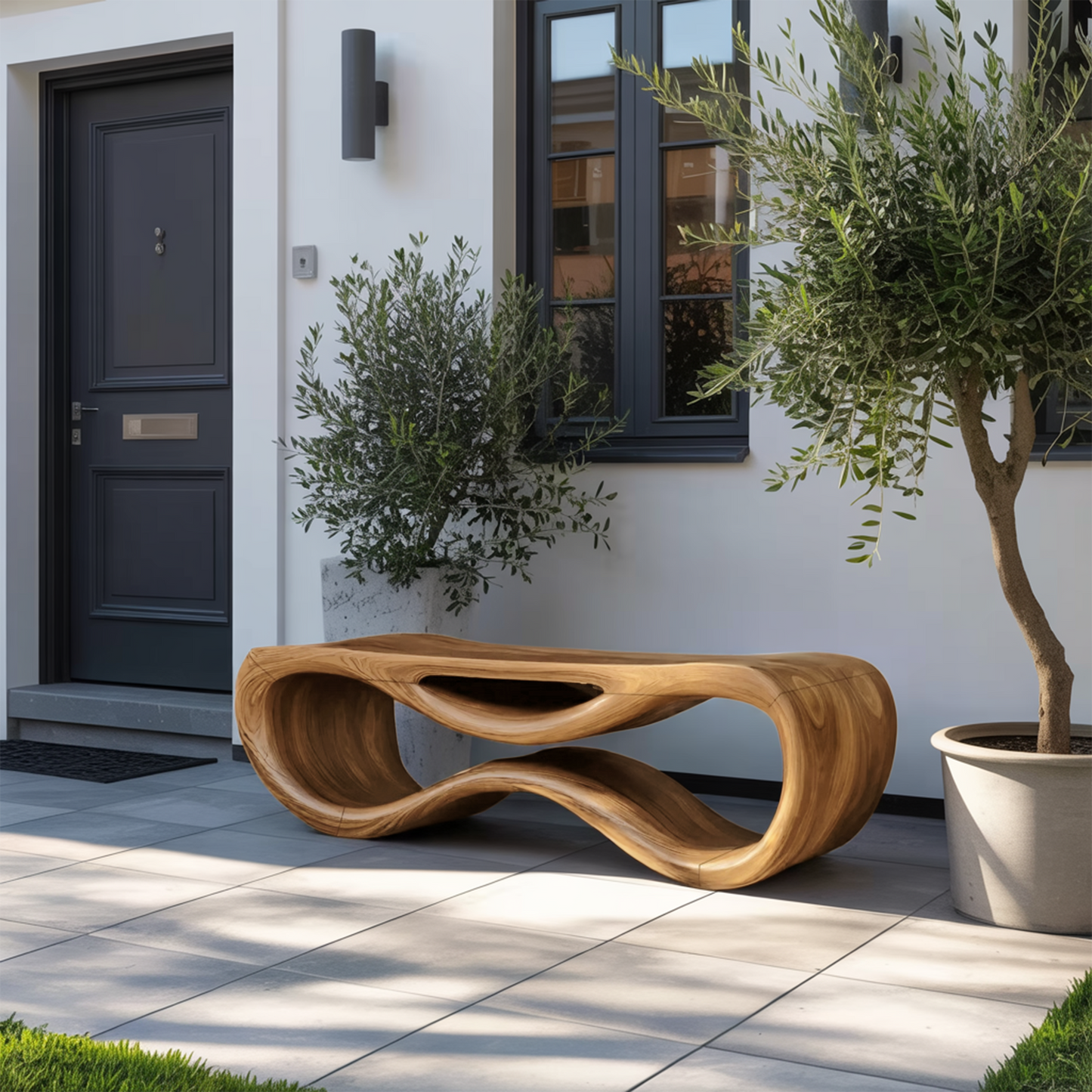 Contemporary Sculptural Outdoor Bench For Patio Or Garden Decor