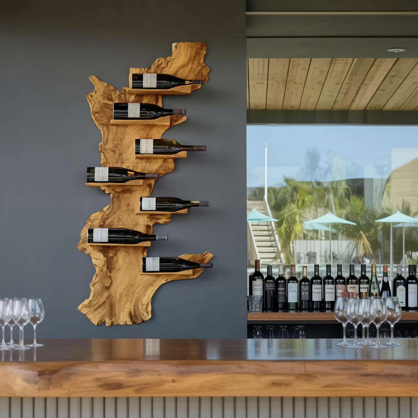 Modern Live Edge Wine Holder For Living Room Furniture Decor