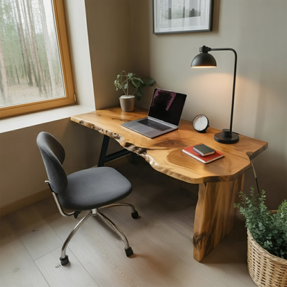 Rustic Office Desk With Live Edge Design For Home Workspace