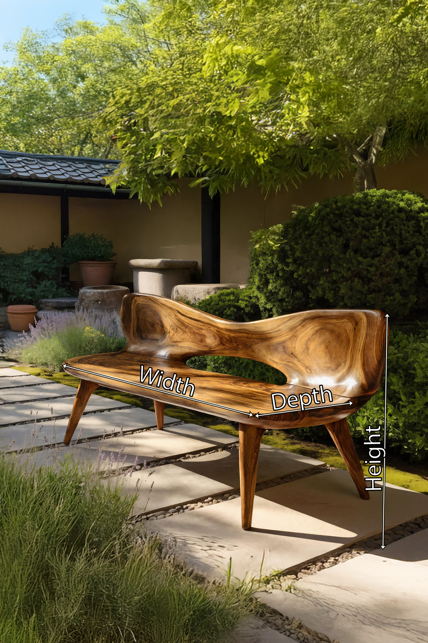 Mid Century Artistic Wooden Bench For Patio Setup