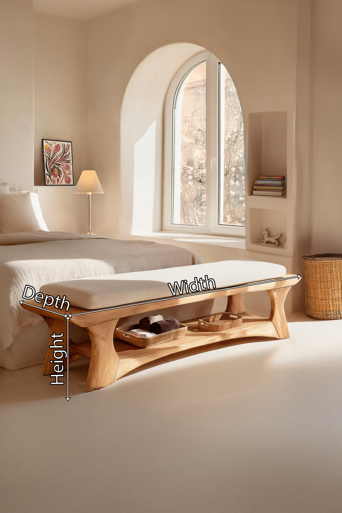 Mid Century Solid Wood Bench For Bedroom Accent