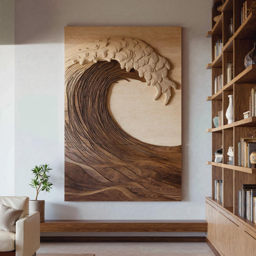 Vertical Sculptural Wave Wall Art For Living Room