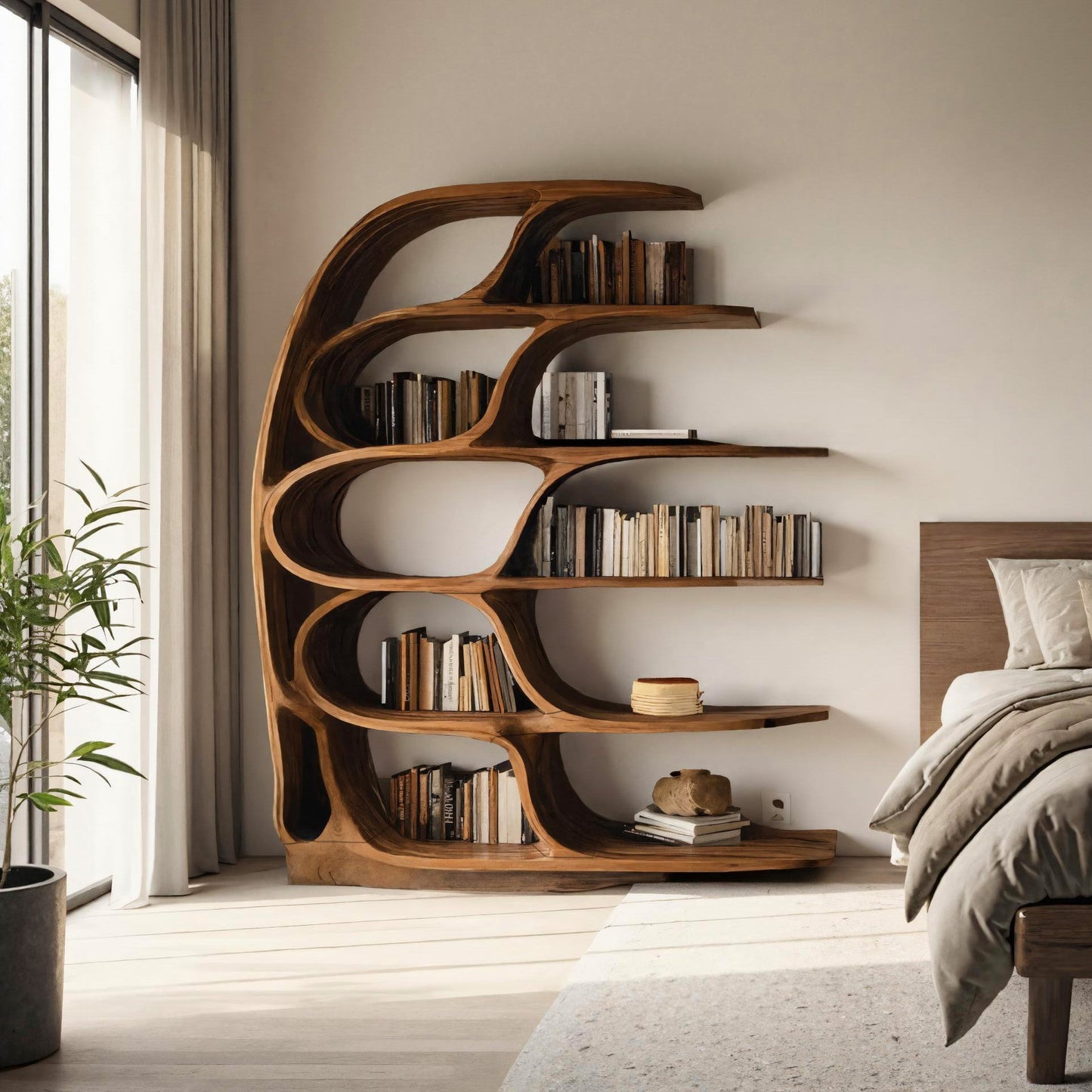 Modern Sculptural Bookshelf For Bedroom Or Living Room