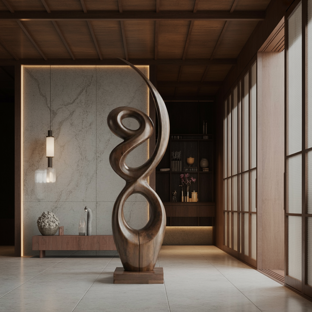 Handcrafted Wooden Abstract Sculpture For Living Room