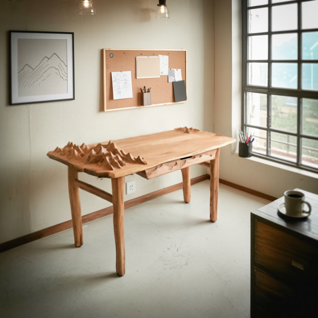 Mountain Carving Desk With 3D Detail For Studio Office And Reading Corner