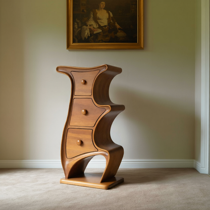 Modern Sculptural Wood Cabinet 3 Drawer Chest For Bedroom Or Living Room