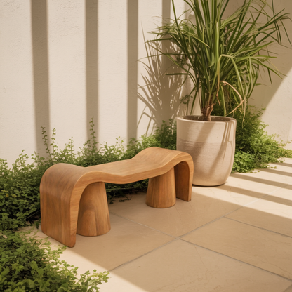 Contemporary Sculpted Wood Bench For Garden Or Patio