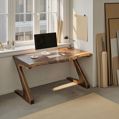 Modern Live Edge Desk With Z Legs For Home Office