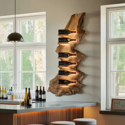 Mid Century Live Edge Wine Holder For Bar Decor Wine Shelf