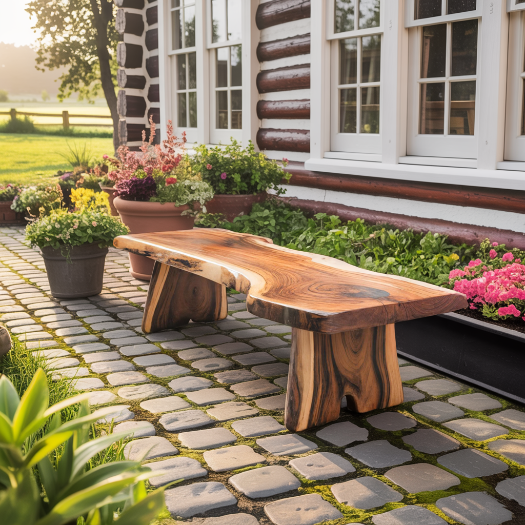 Minimalist Live Edge Outdoor Bench For Entryway Or Patio