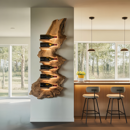 Mid Century Live Edge Wine Holder For Bar Decor Wine Shelf