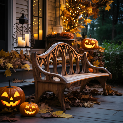 Farmhouse Solid Wood Halloween Bench For Outdoor Porch Design
