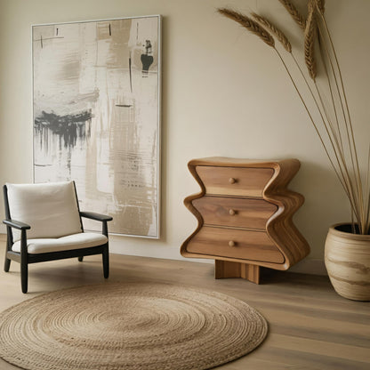 Wavy Sculptural Wood Cabinet 3 Drawer Chest For Bedroom Or Living Room