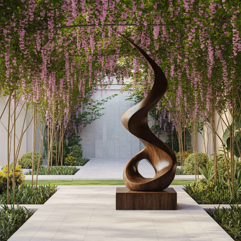 Mid Century Abstract Wooden Sculpture For Outdoor Garden