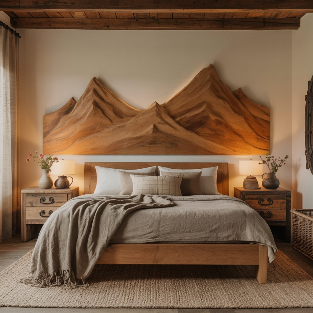Rustic Mountain Wall Art Triptych Carving For Bedroom And Living Room