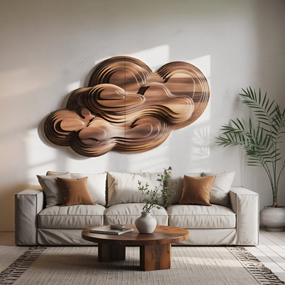 Abstract Cloud Wall Sculpture With Layered Design For Bedroom
