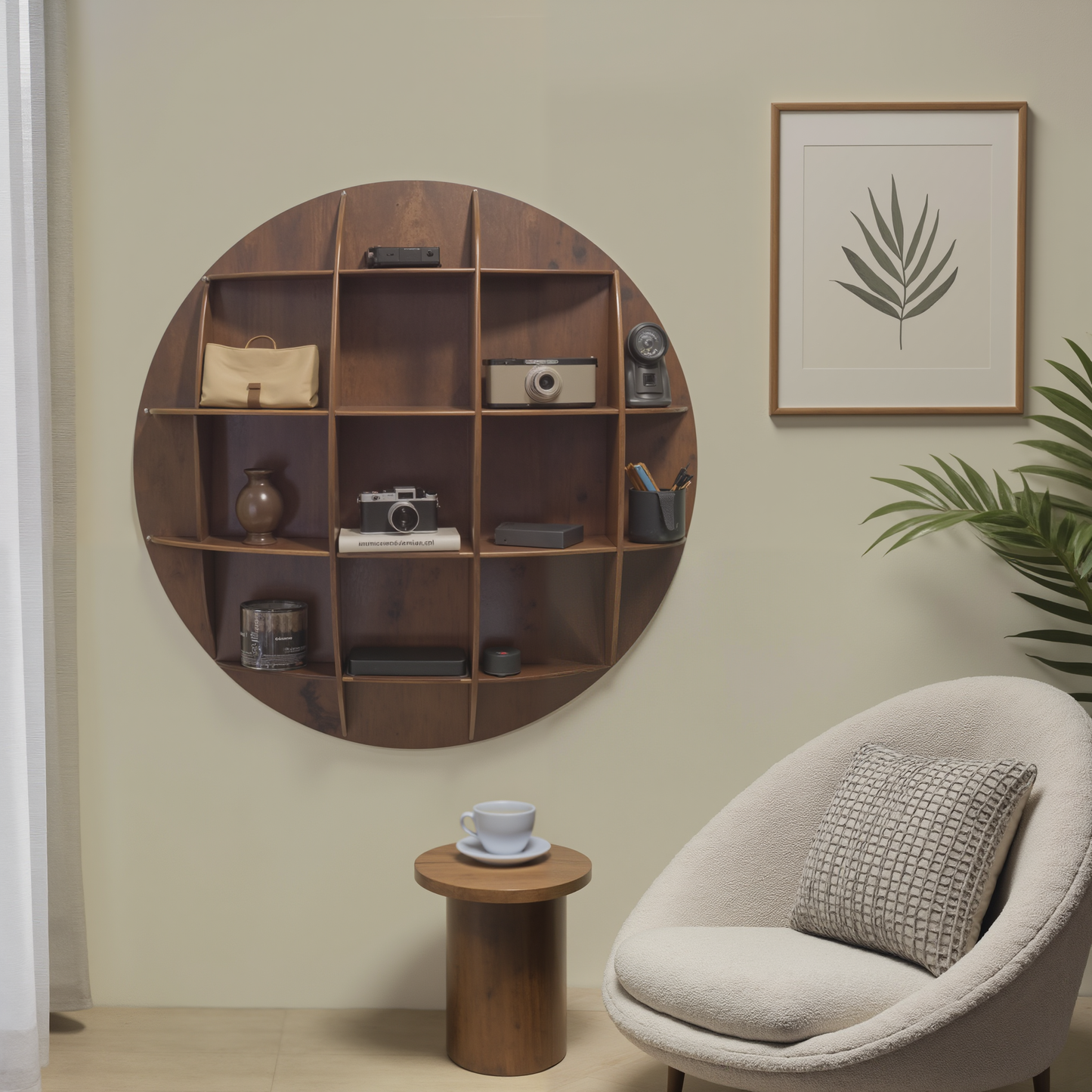 Modern Round Wall Mounted Shelf With Compartments For Living Room Office And Entryway