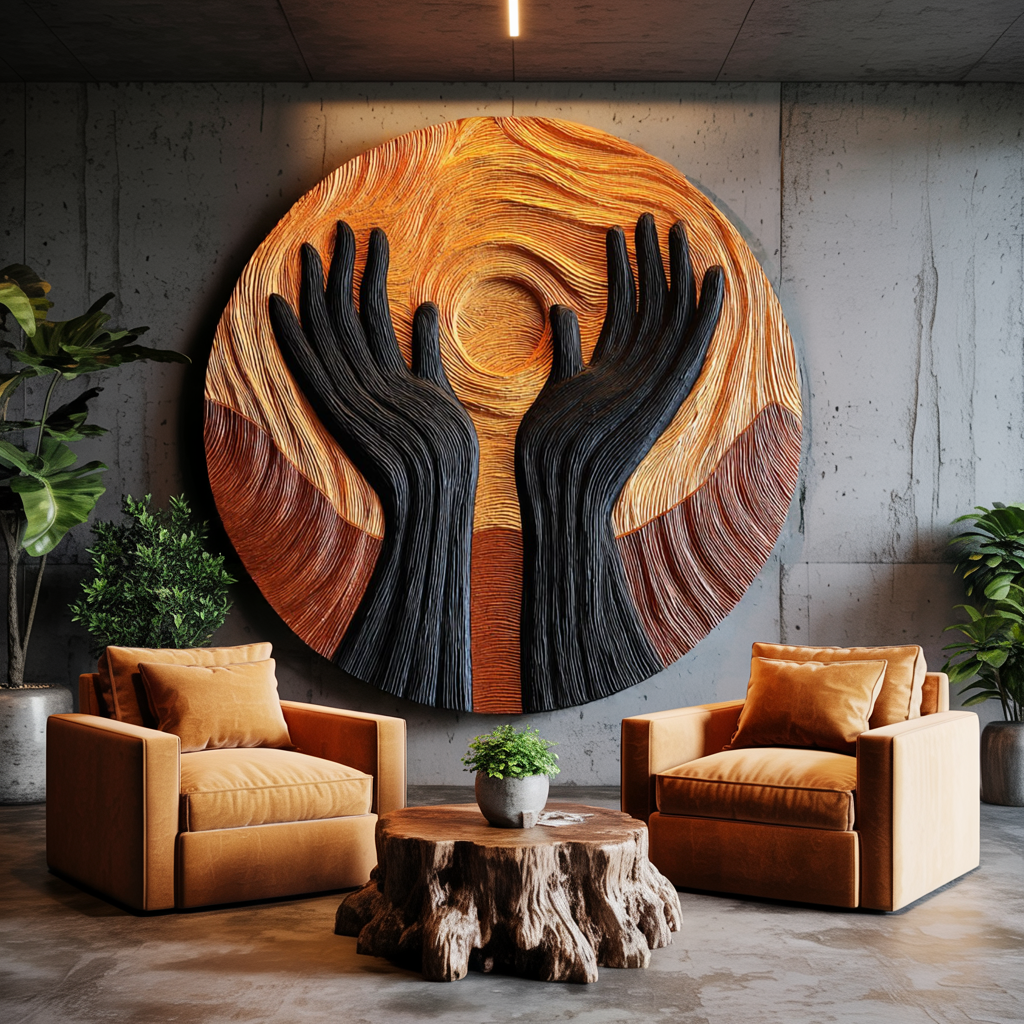 Handcrafted Solid Wood 3D Sculpture Wall Decor For Living Room