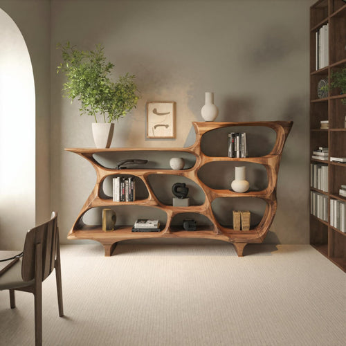 Contemporary Organic Bookshelf With Open Shelves For Living Room Or Office
