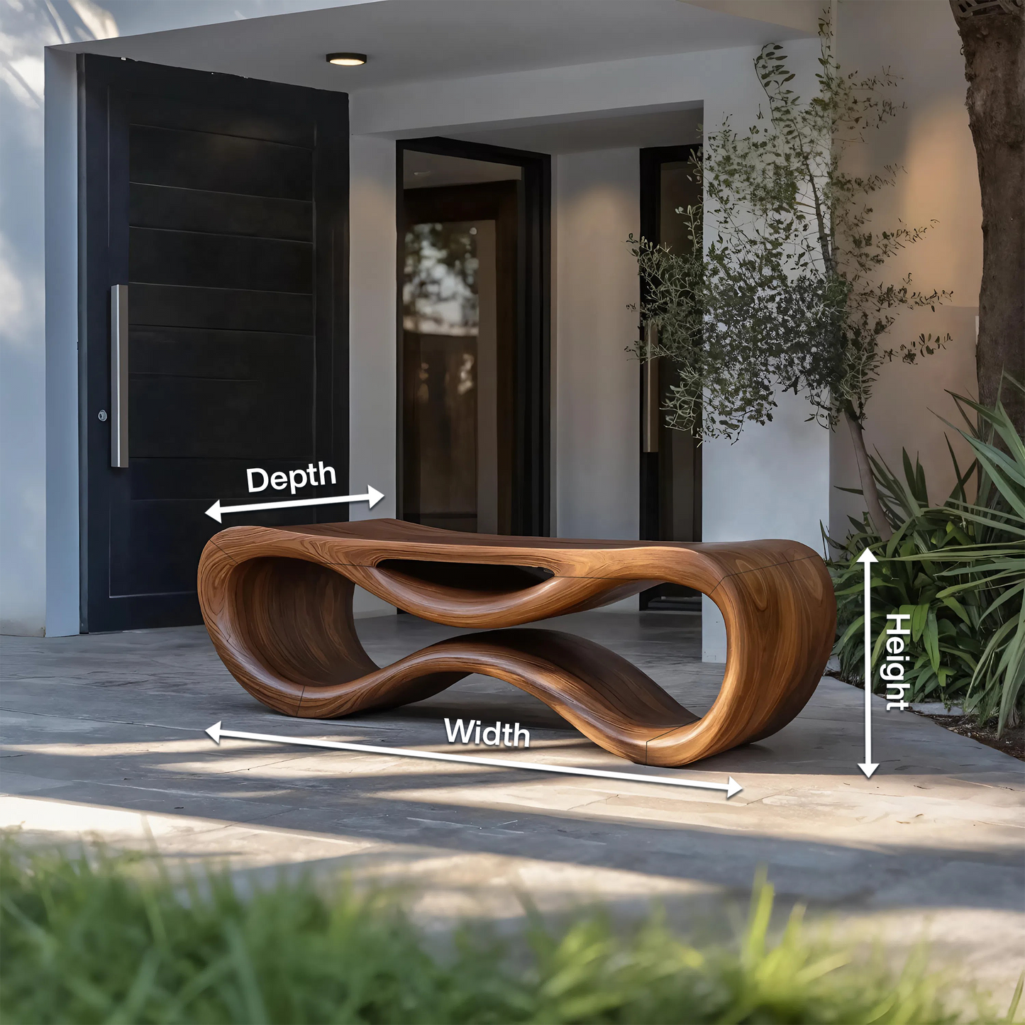Contemporary Sculptural Outdoor Bench For Patio Or Garden Decor