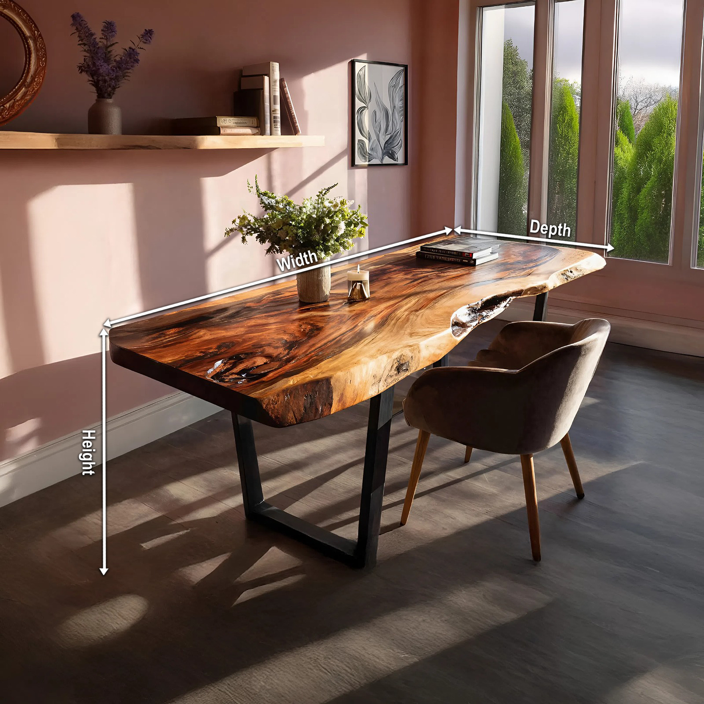 Modern Wooden Live Edge Desk For Small Spaces