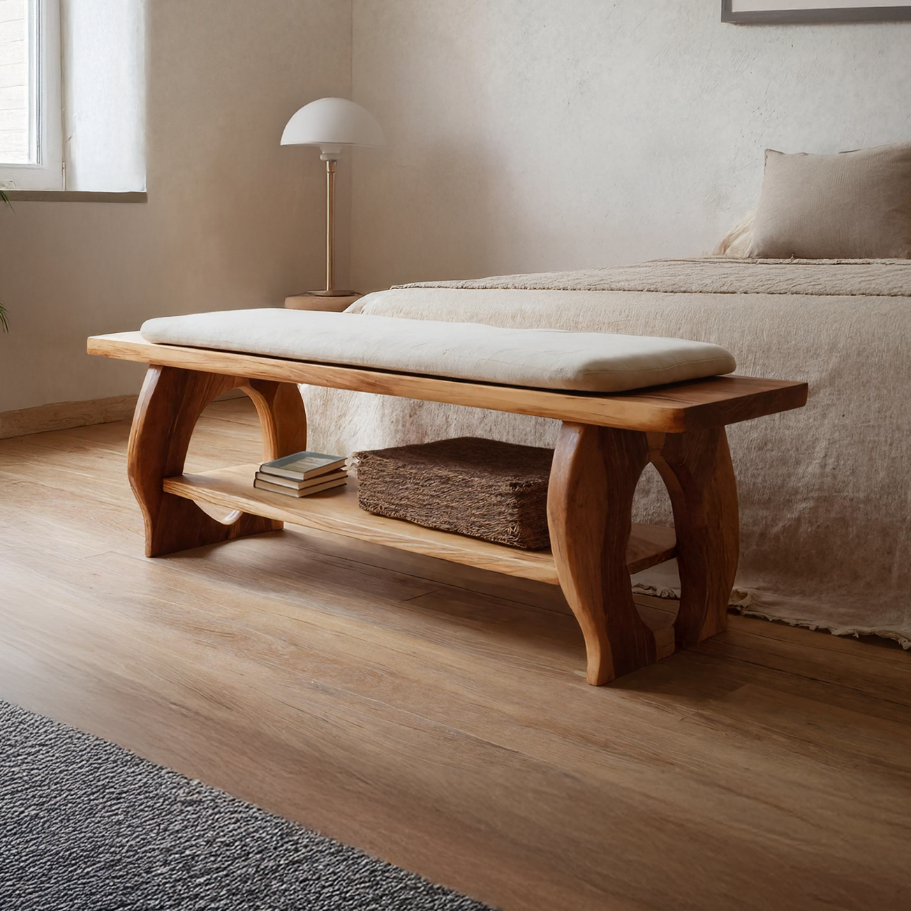 Artisan Curved Wood Bench For Modern Bedroom Design