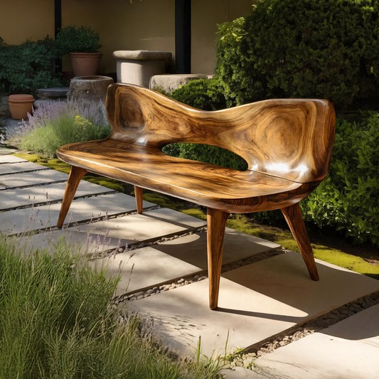 Mid Century Artistic Wooden Bench For Patio Setup