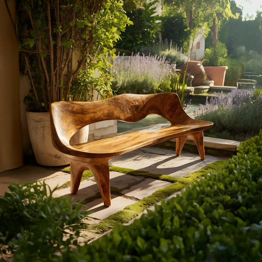 Handcrafted Curved Wood Bench For Outdoor Furniture Styling