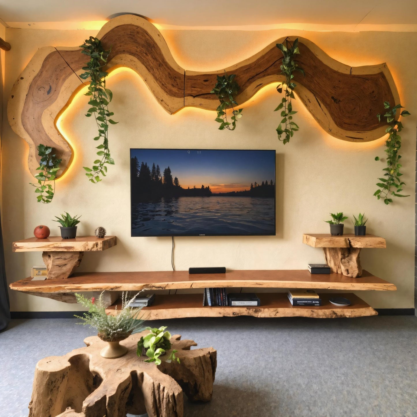 Rustic Sculptural Wall Art For Living Room Above TV