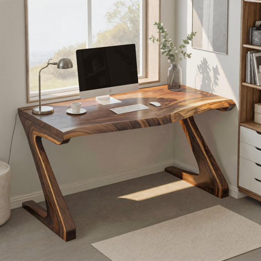 Modern Live Edge Desk With Z Legs For Home Office
